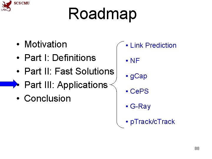 SCS CMU • • • Roadmap Motivation Part I: Definitions Part II: Fast Solutions