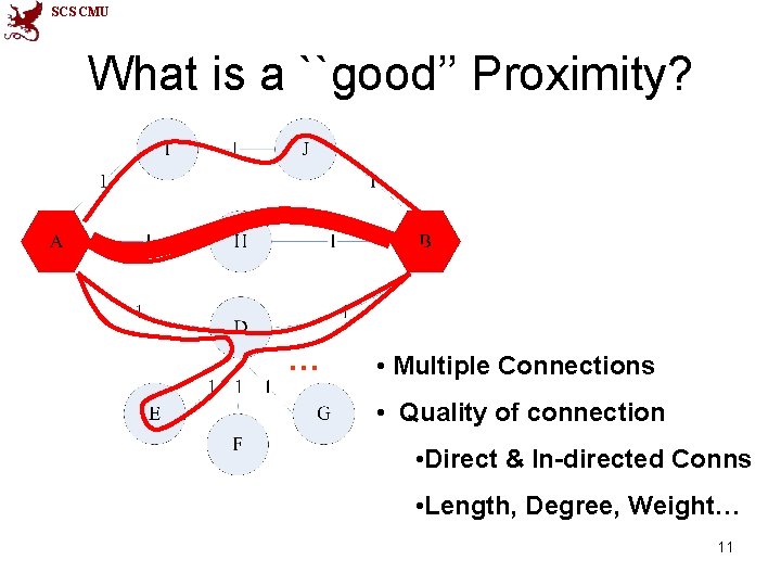 SCS CMU What is a ``good’’ Proximity? … • Multiple Connections • Quality of