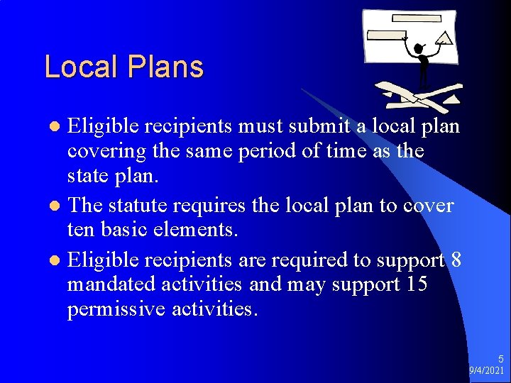 Local Plans Eligible recipients must submit a local plan covering the same period of