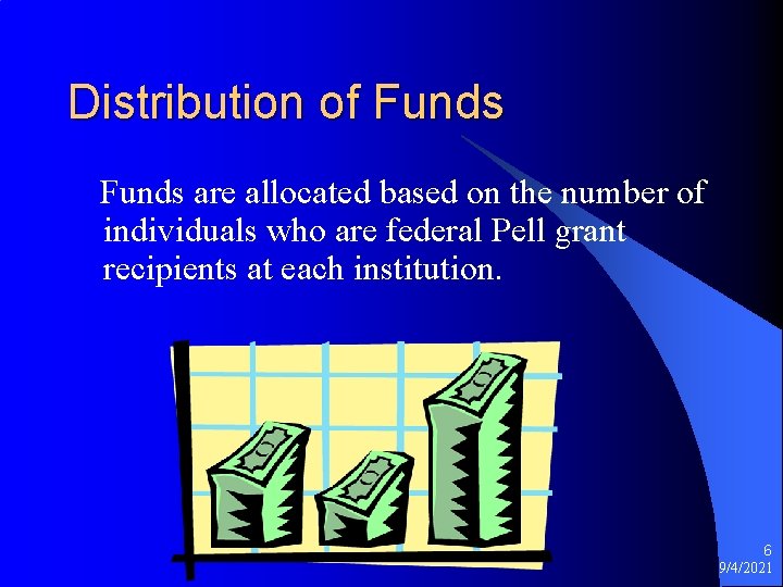 Distribution of Funds are allocated based on the number of individuals who are federal