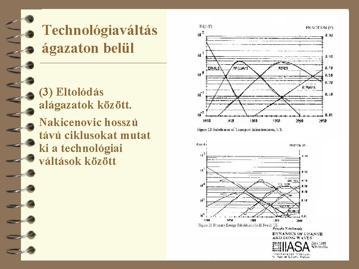 Technológiaváltás ágazaton belül (3) Eltolódás alágazatok között. Nakicenovic hosszú távú ciklusokat mutat ki a