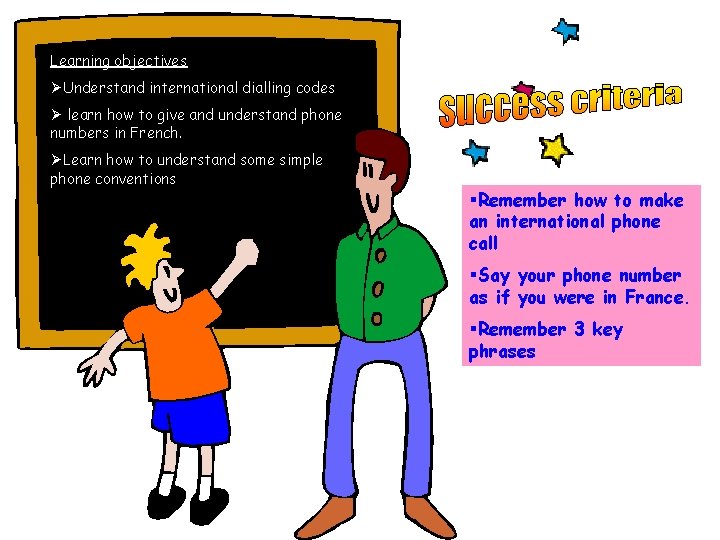 Learning objectives ØUnderstand international dialling codes Ø learn how to give and understand phone