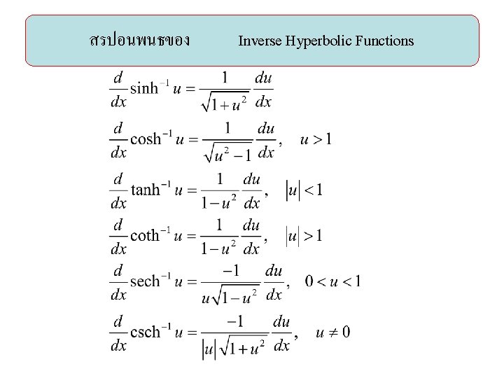 สรปอนพนธของ Inverse Hyperbolic Functions 