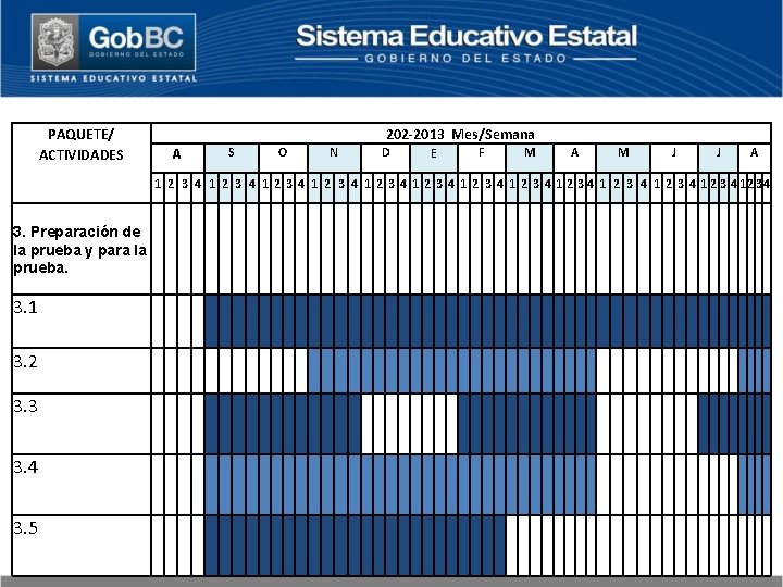 PAQUETE/ ACTIVIDADES 202 -2013 Mes/Semana A S O N D E F M A