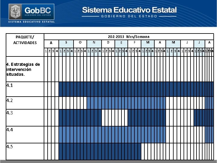 PAQUETE/ ACTIVIDADES 202 -2013 Mes/Semana A S O N D E F M A
