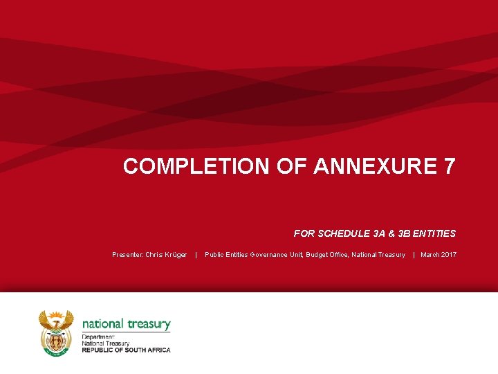 COMPLETION OF ANNEXURE 7 FOR SCHEDULE 3 A & 3 B ENTITIES Presenter: Chris