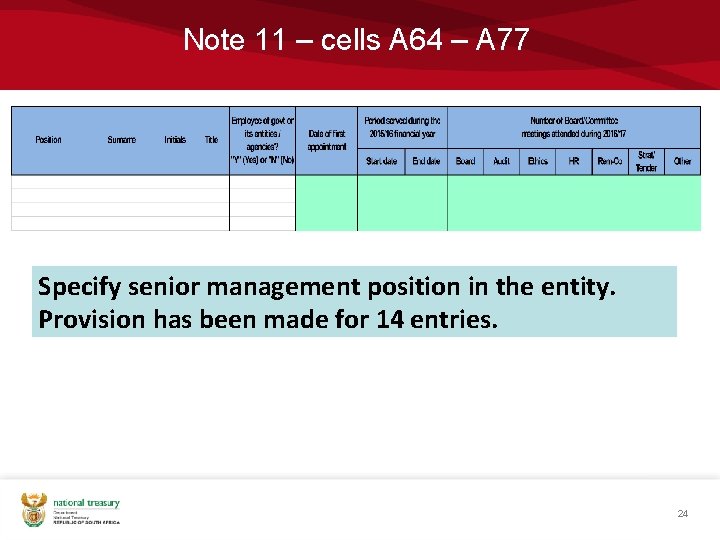 Note 11 – cells A 64 – A 77 Specify senior management position in
