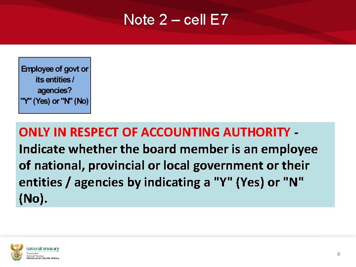 Note 2 – cell E 7 ONLY IN RESPECT OF ACCOUNTING AUTHORITY Indicate whether