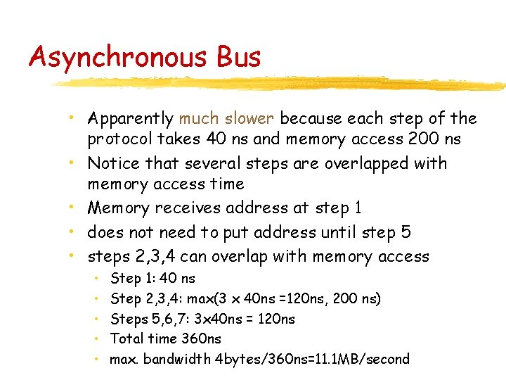 Asynchronous Bus • Apparently much slower because each step of the protocol takes 40