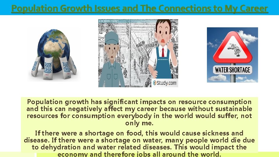 Population Growth Issues and The Connections to My Career Population growth has significant impacts