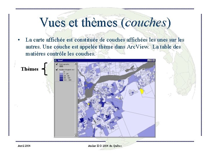 Vues et thèmes (couches) • La carte affichée est constituée de couches affichées les