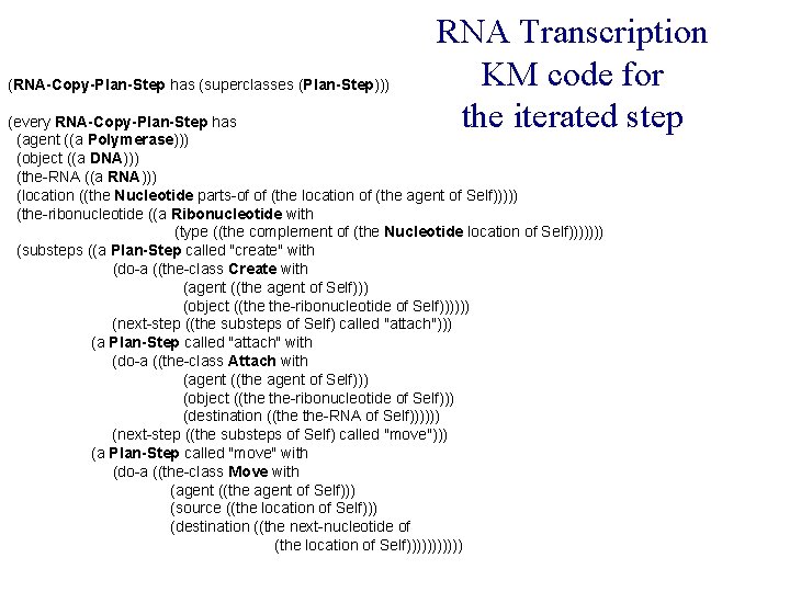 (RNA-Copy-Plan-Step has (superclasses (Plan-Step))) RNA Transcription KM code for the iterated step (every RNA-Copy-Plan-Step