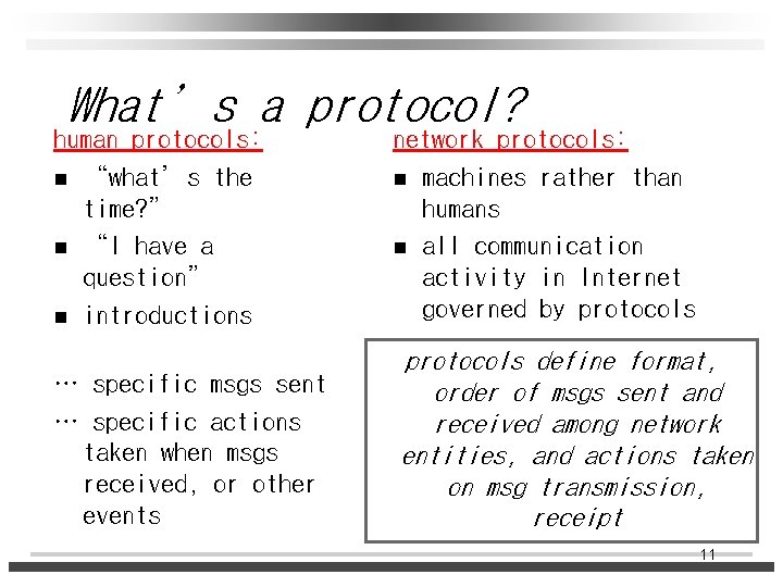 What’s a protocol? human protocols: n “what’s the time? ” n “I have a