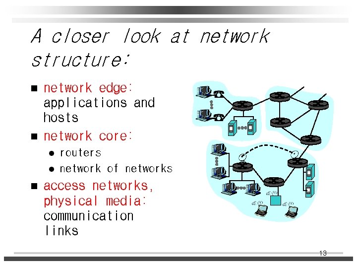 A closer look at network structure: n n network edge: applications and hosts network