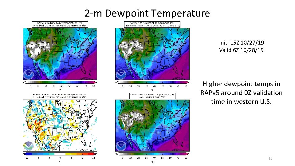 2 -m Dewpoint Temperature Init. 15 Z 10/27/19 Valid 6 Z 10/28/19 Higher dewpoint