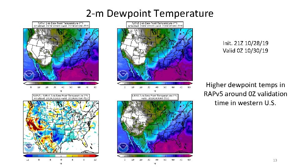 2 -m Dewpoint Temperature Init. 21 Z 10/28/19 Valid 0 Z 10/30/19 Higher dewpoint