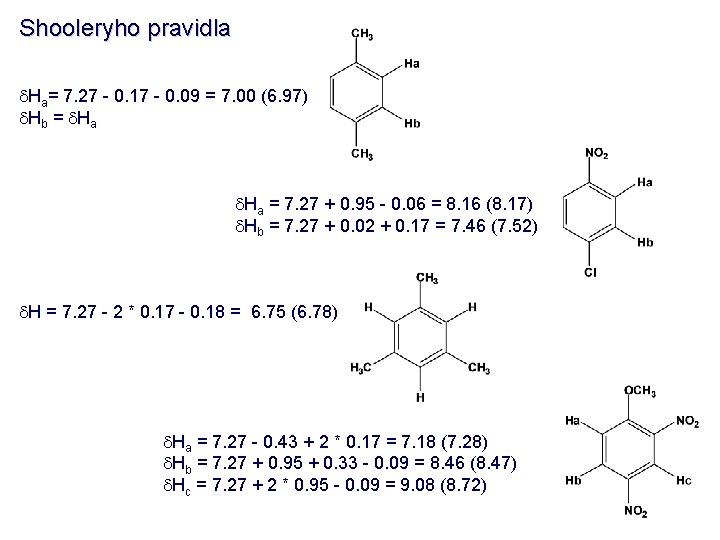 Shooleryho pravidla d. Ha= 7. 27 - 0. 17 - 0. 09 = 7.