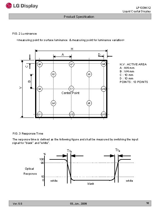 LP 133 WX 2 Liquid Crystal Display Product Specification FIG. 2 Luminance <measuring point