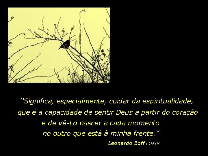 “Significa, especialmente, cuidar da espiritualidade, que é a capacidade de sentir Deus a partir