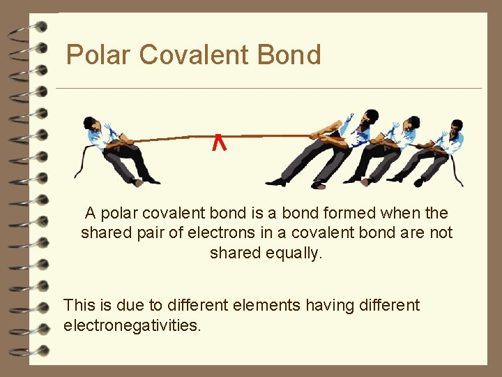 Polar Covalent Bond A polar covalent bond is a bond formed when the shared