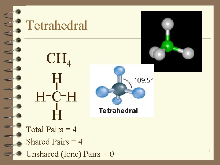 Tetrahedral CH 4 H H CH H Total Pairs = 4 Shared Pairs =