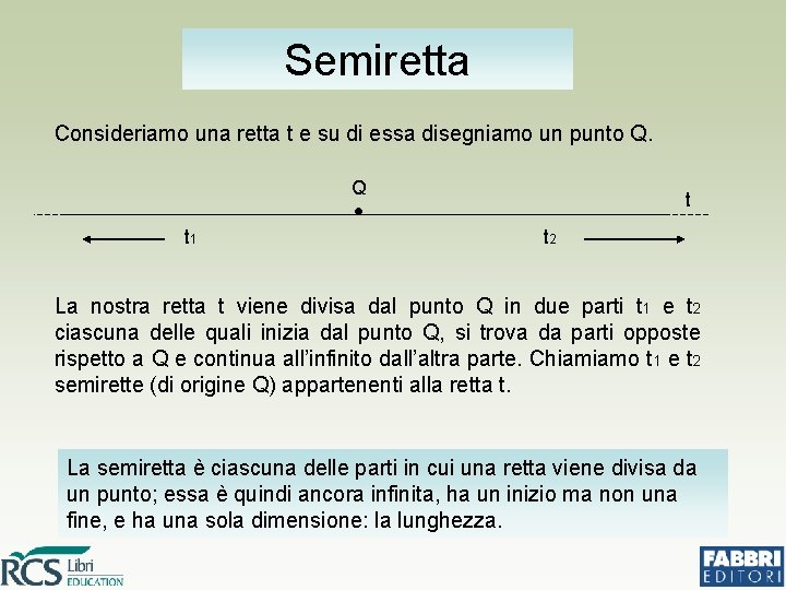 Semiretta Consideriamo una retta t e su di essa disegniamo un punto Q. Q