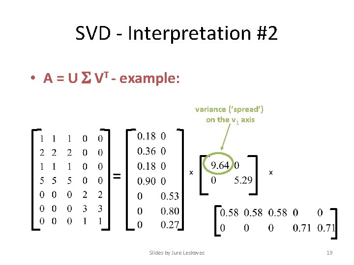 SVD - Interpretation #2 • A = U VT - example: variance (‘spread’) on