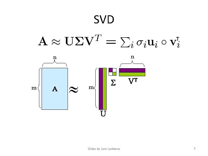 SVD T n n m A m VT U Slides by Jure Leskovec 7