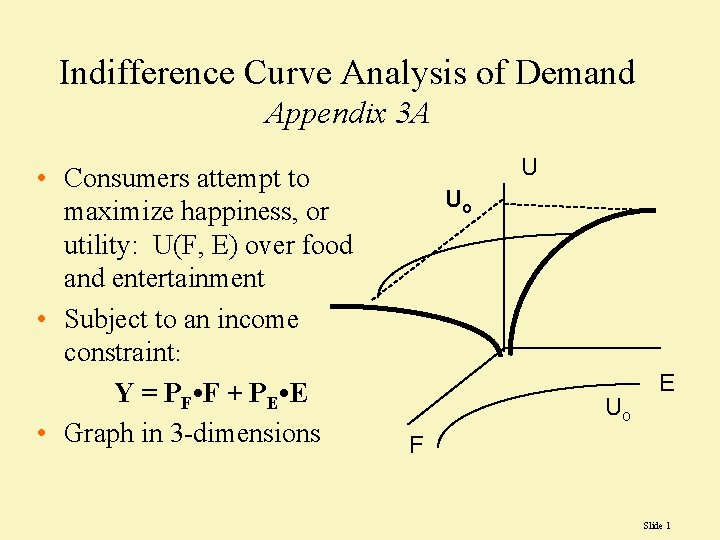 Indifference Curve Analysis of Demand Appendix 3 A • Consumers attempt to maximize happiness,