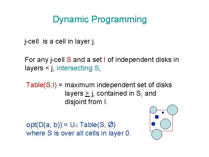 Dynamic Programming j-cell is a cell in layer j. For any j-cell S and