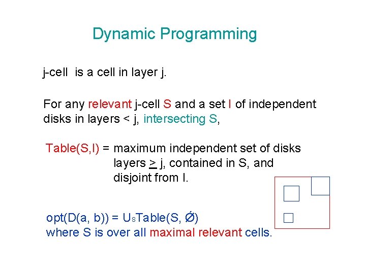 Dynamic Programming j-cell is a cell in layer j. For any relevant j-cell S