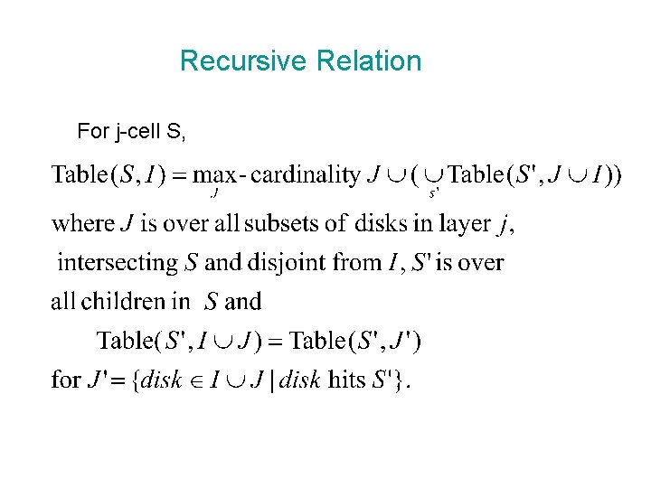 Recursive Relation For j-cell S, 