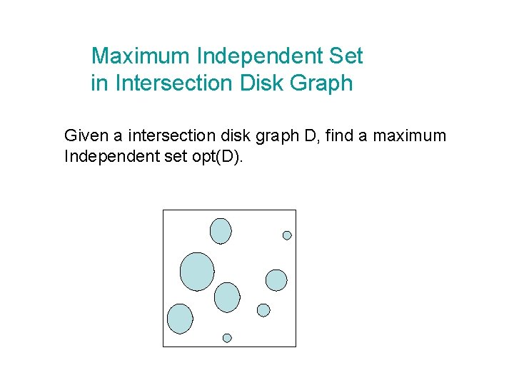 Maximum Independent Set in Intersection Disk Graph Given a intersection disk graph D, find