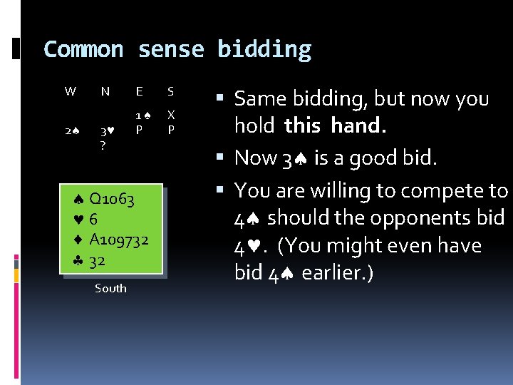 Common sense bidding W 2 N 3 ? E S 1♠ P X P