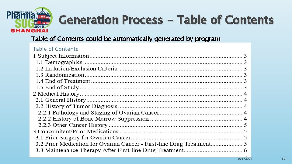 Generation Process - Table of Contents could be automatically generated by program 9/4/2021 10