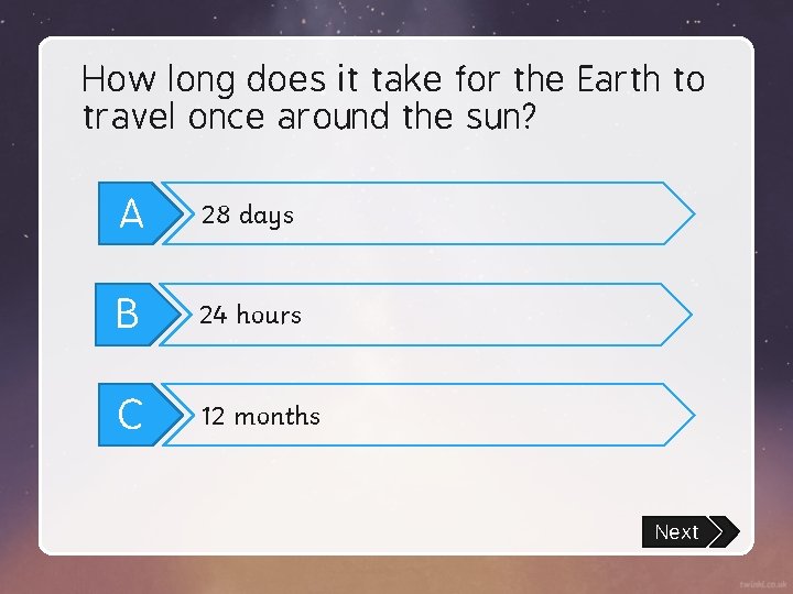 How long does it take for the Earth to travel once around the sun?