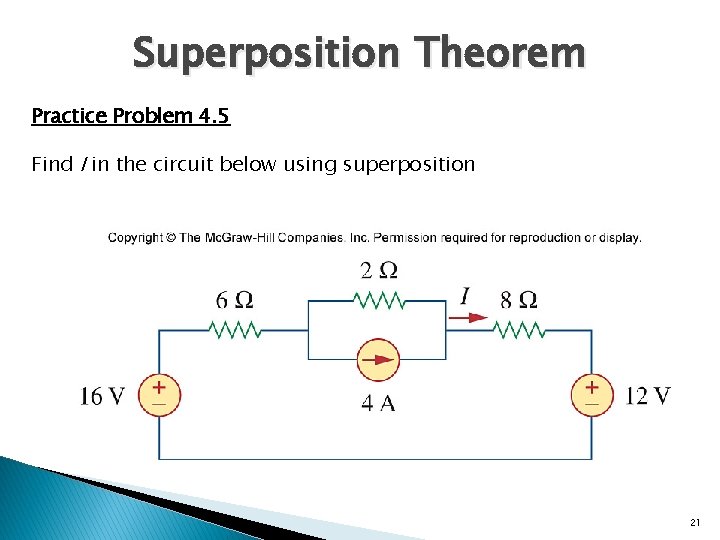 Superposition Theorem Practice Problem 4. 5 Find I in the circuit below using superposition