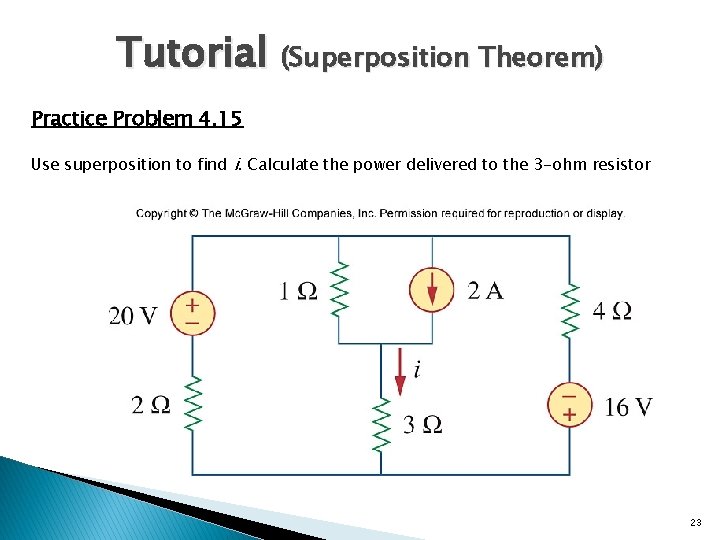 Tutorial (Superposition Theorem) Practice Problem 4. 15 Use superposition to find i. Calculate the