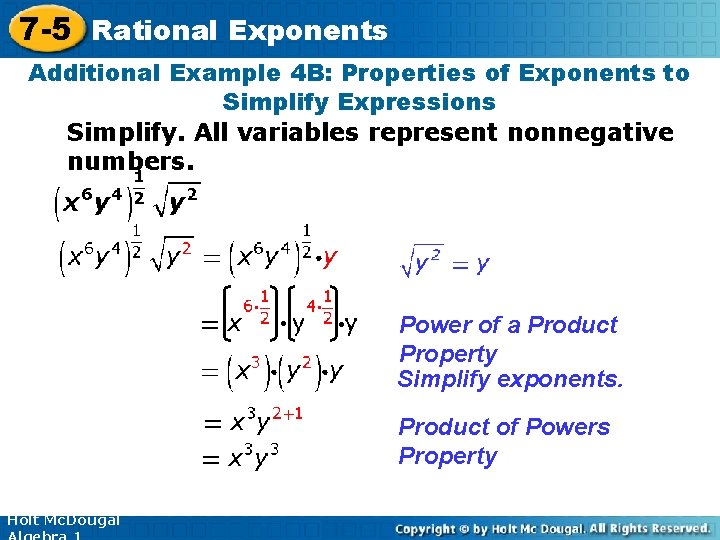 7 -5 Rational Exponents Additional Example 4 B: Properties of Exponents to Simplify Expressions