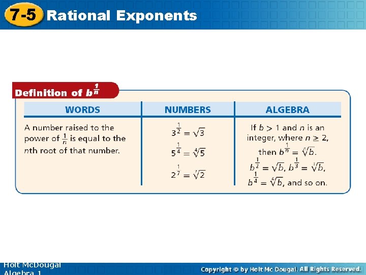 7 -5 Rational Exponents Holt Mc. Dougal 