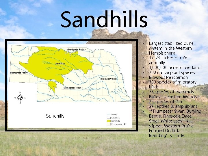 Sandhills • • • Sandhills • • • Largest stabilized dune system in the