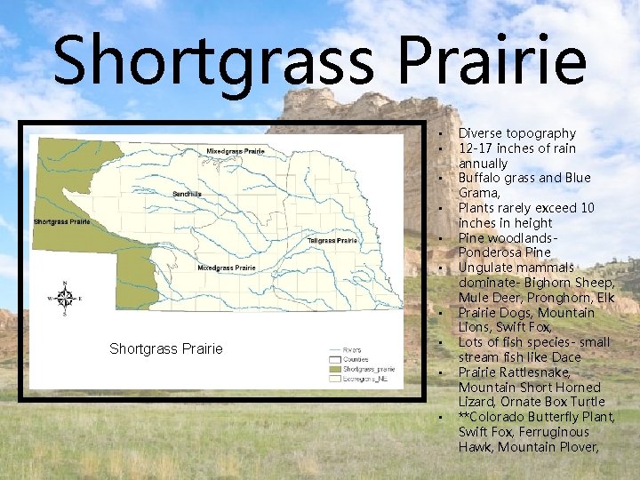 Shortgrass Prairie • • Shortgrass Prairie • • • Diverse topography 12 -17 inches