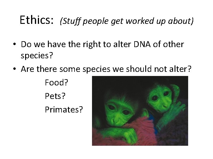 Ethics: (Stuff people get worked up about) • Do we have the right to