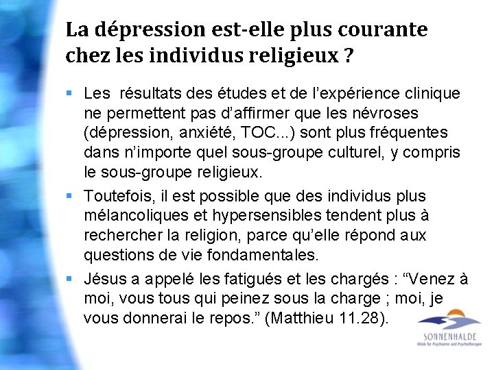 La dépression est-elle plus courante chez les individus religieux ? § Les résultats des