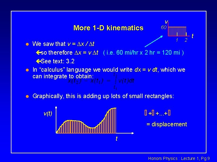 More 1 -D kinematics l l l v 60 1 2 t We saw