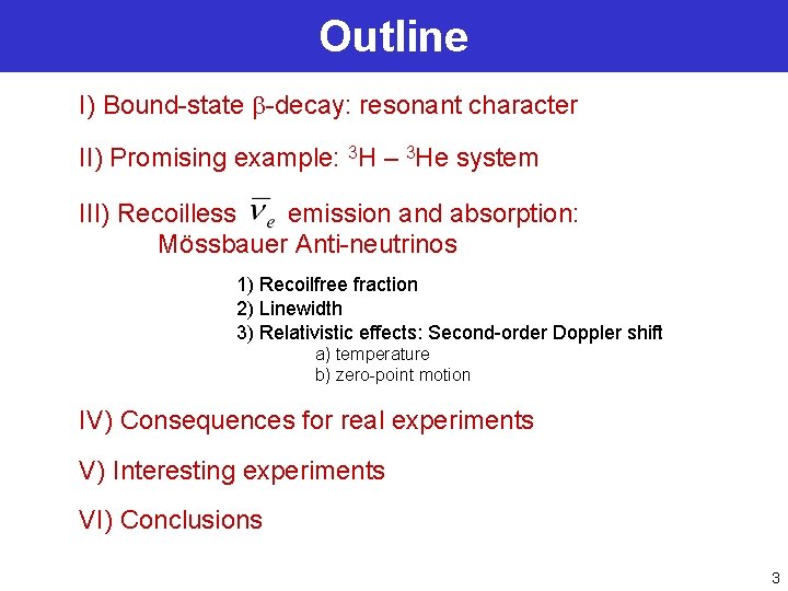 Outline I) Bound-state b-decay: resonant character II) Promising example: 3 H – 3 He