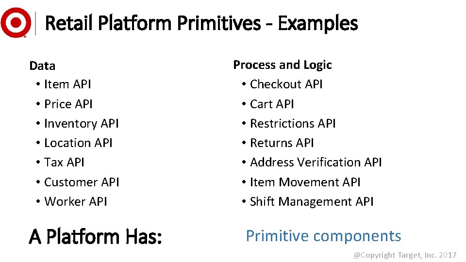 Retail Platform Primitives - Examples Data • Item API • Price API • Inventory