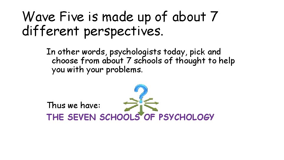 Wave Five is made up of about 7 different perspectives. In other words, psychologists