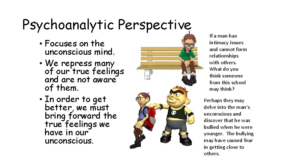 Psychoanalytic Perspective • Focuses on the unconscious mind. • We repress many of our