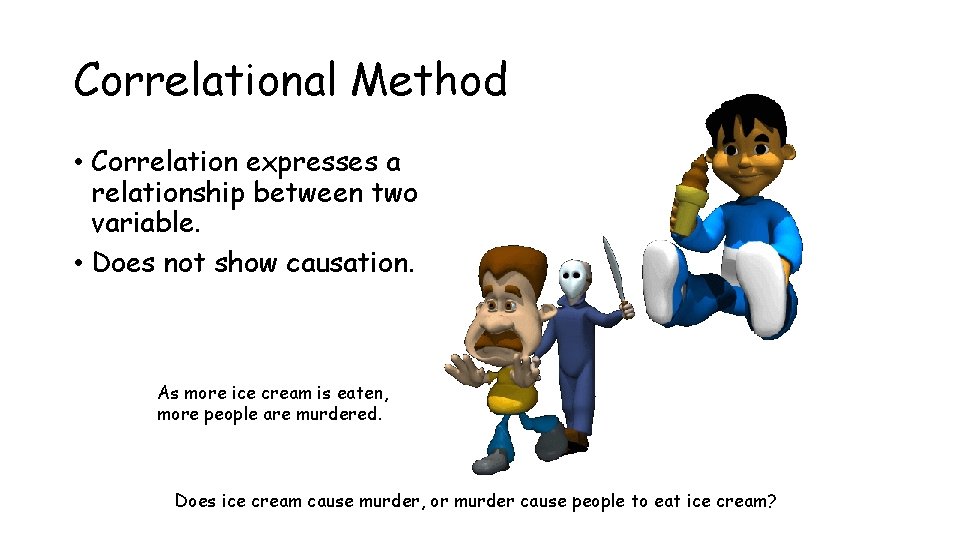 Correlational Method • Correlation expresses a relationship between two variable. • Does not show